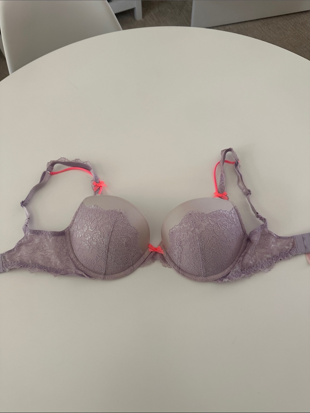 Victoria's Secret Lavender Lace Bra with Neon Pink Accents